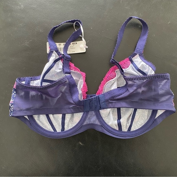 NEW Elomi Megan Bra EL8860 Wide Band Underwire Navy Blue Pink Floral Size 40E - Picture 6 of 10